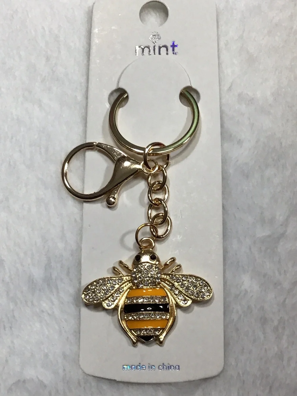 Mint Gold Bee Key Holder with Yellow and Black Enamel